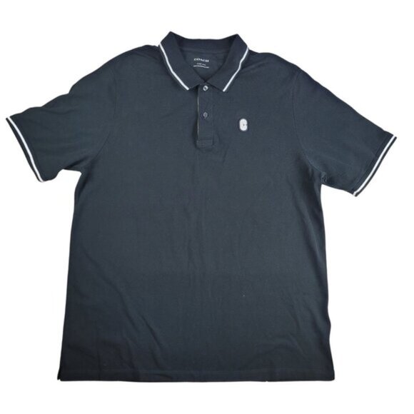 Coach Men Polo Shirt Signature Logo XXL Classic Black Designer Polo - Picture 2 of 14